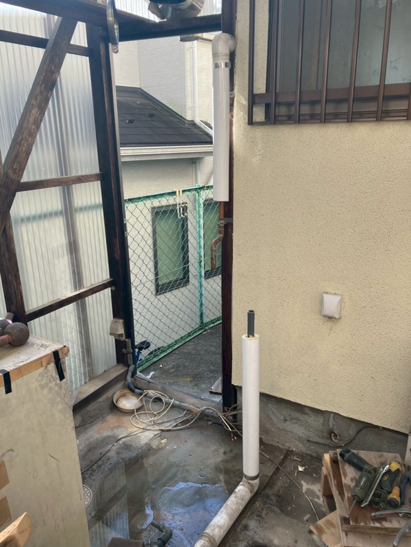 途中：浴室水栓交換準備